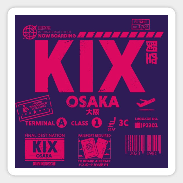 Vintage Osaka KIX Airport Code Travel Day Retro Travel Tag Magnet by Now Boarding